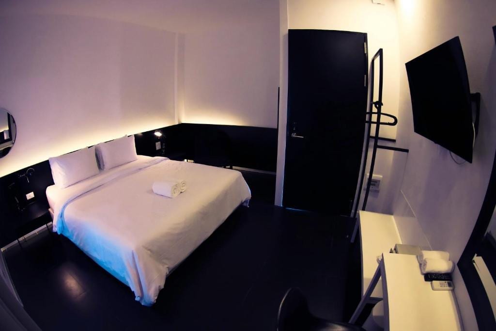Double room in night time with modern style